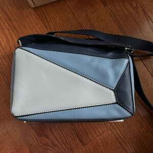 Blue Puzzle Bag Fashion Geometric Crossbody in Light Blue, Navy